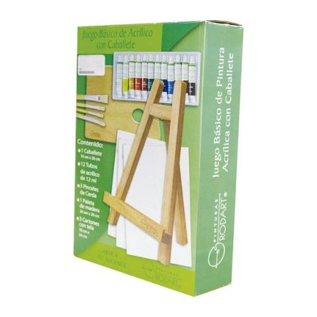 Juego Básico Pintura acrílica con 12, incluye caballete