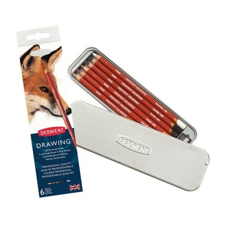 Estuche Metálico con 6 Lápices Blandos de Dibujo Derwent